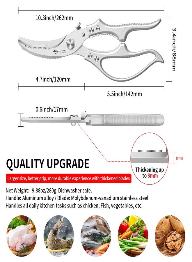 MAD SHARK Heavy Duty Poultry Shears, Kitchen Shears with Slip Handle & Safety Lock, All Purpose Kitchen Scissors for Chicken, Meat Cutting, Turkey, Fish, Nuts, Vegetables, Spring Loaded, Dishwasher Safe - Image 2