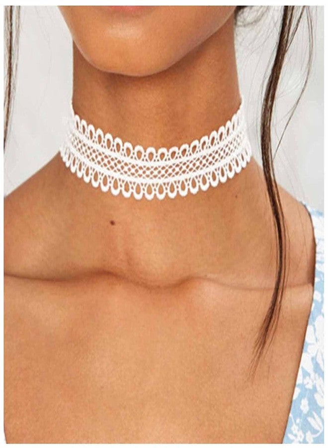 Yheakne Boho Hollow Lace Choker Necklace White Wide Lace Necklace Plain Scalloped Lace Clavicle Necklaces Short Vintage Necklace Chain Jewelry for Women - Image 2