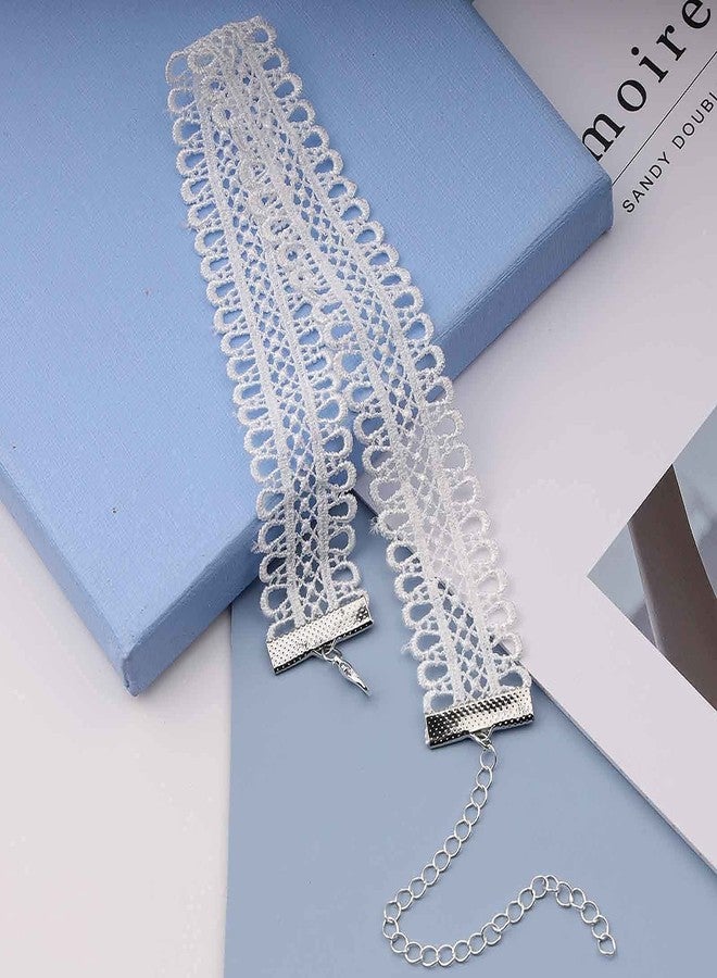 Yheakne Boho Hollow Lace Choker Necklace White Wide Lace Necklace Plain Scalloped Lace Clavicle Necklaces Short Vintage Necklace Chain Jewelry for Women - Image 4