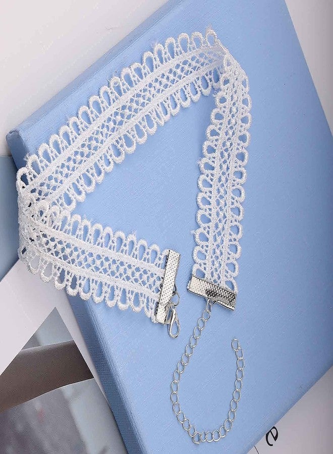Yheakne Boho Hollow Lace Choker Necklace White Wide Lace Necklace Plain Scalloped Lace Clavicle Necklaces Short Vintage Necklace Chain Jewelry for Women - Image 3