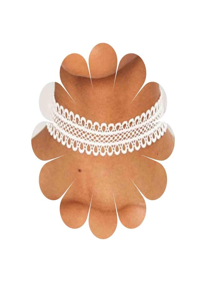 Yheakne Boho Hollow Lace Choker Necklace White Wide Lace Necklace Plain Scalloped Lace Clavicle Necklaces Short Vintage Necklace Chain Jewelry for Women - Image 1