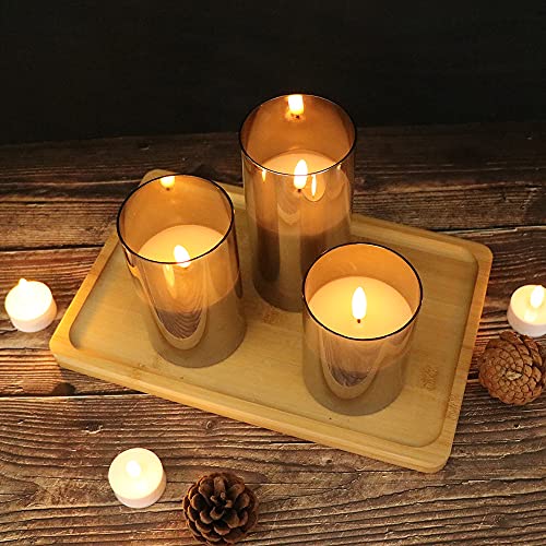 GenSwin Glass Flameless Candles with Remote Battery Operated Flickering LED Pillar Candles Real Wax 3D Wick for Wedding Festival Home Decoration(Gray,Pack of 3) - Image 5