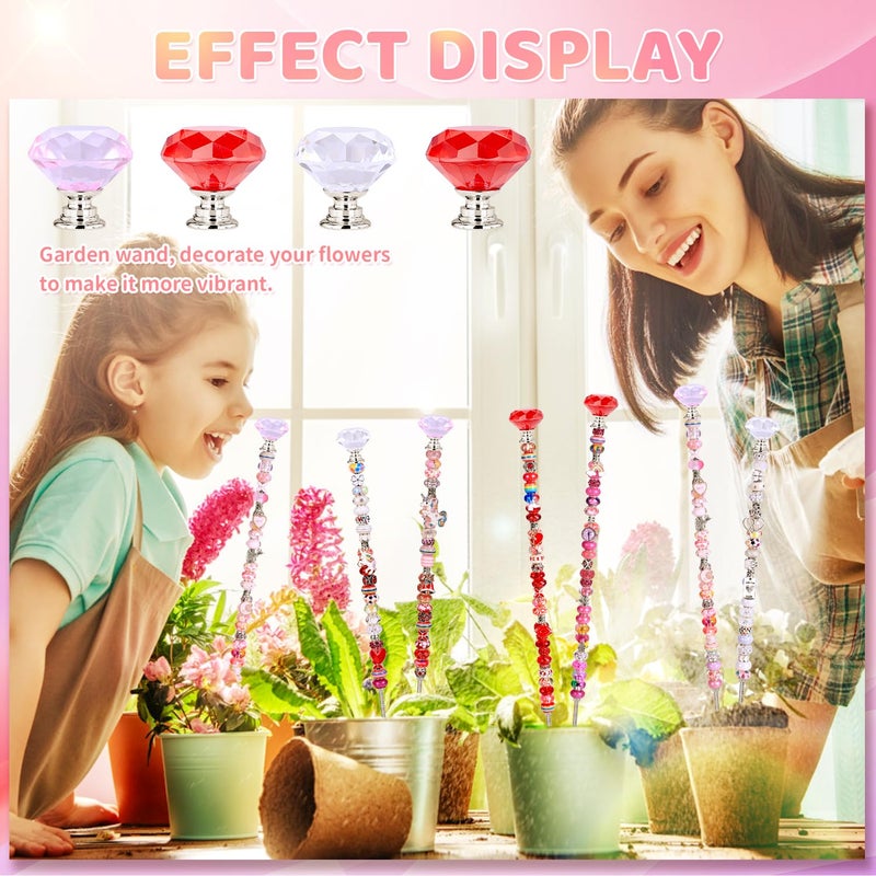 AIPRIDY Diy Fairy Wand Garden Beads Stakes Wands Kit Multiple Color Scheme European Beads Crystal Diamond Tops And 12 Or 10 Inch Threaded Rods Stainless Steel Stakes With Diamond Toppe(Pink+Rose+Red+White) - Image 4