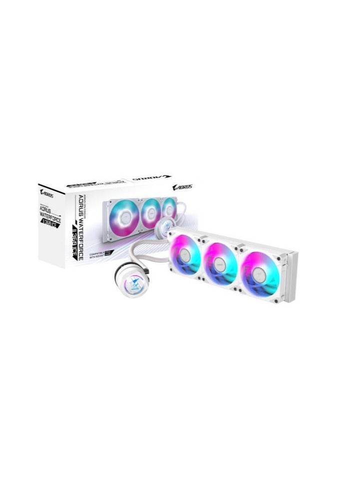 جيجابايت مبرد وحدة المعالجة المركزية السائل AORUS WATERFORCE II 360 ICE ARGB، راديتر 360 مم، 3 مراوح ARGB EZ-Chain بحجم 120 مم، كتلة مضخة قابلة للدوران 330°، دعم Intel LGA 1700/1200 و AMD AM5/AM4، تحكم في مروحة المضخة PWM، مزامنة RGB مع GCC | GP-AORUS WATERFORCE II 360I - Image 1