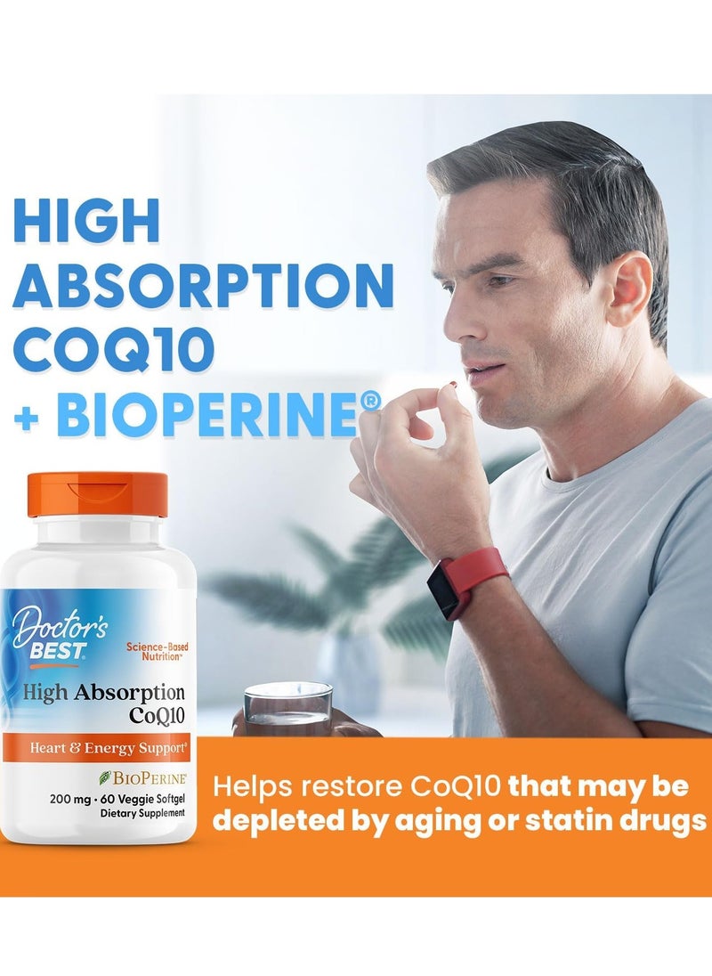 High Absorption Coq10 With Bioperine to Support Heart Health 60 Softgels Veggie Capsules 100 mg