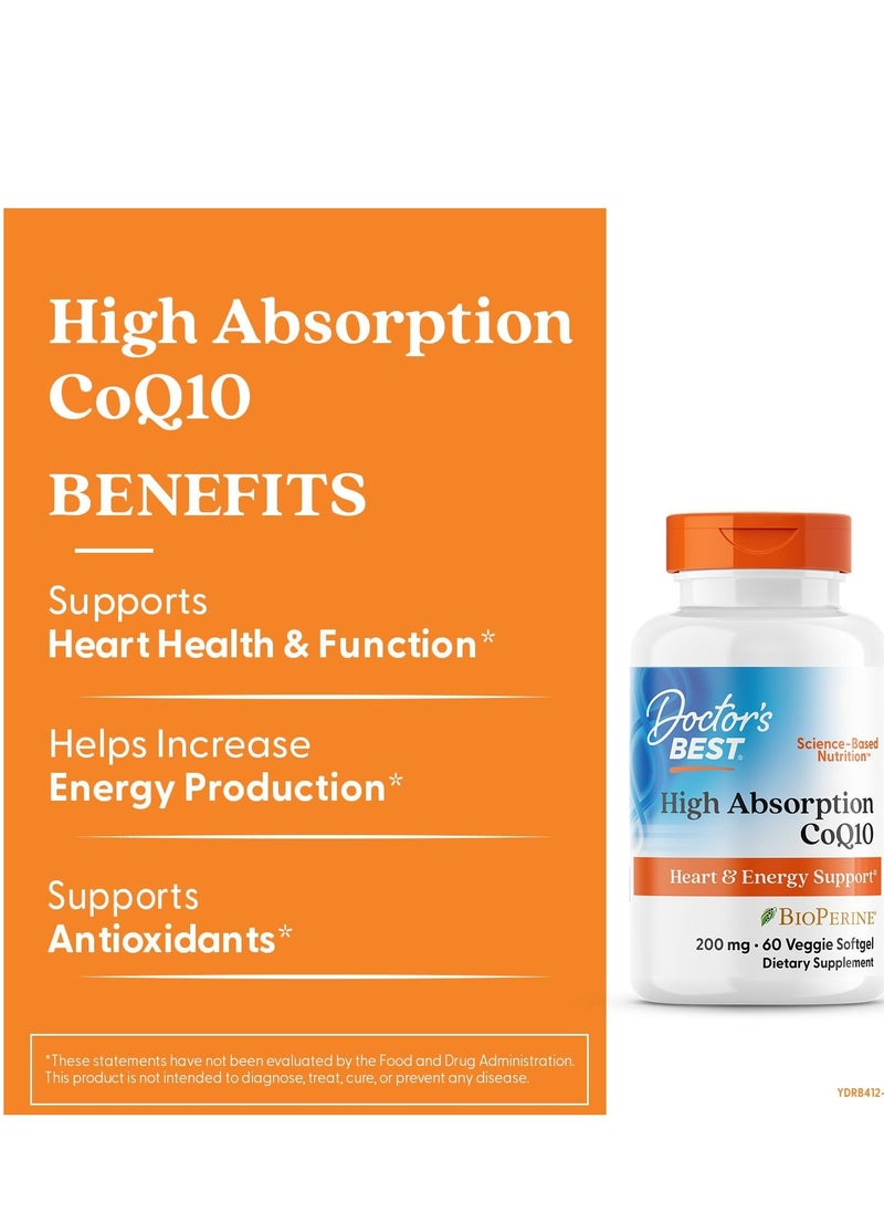 High Absorption Coq10 With Bioperine to Support Heart Health 60 Softgels Veggie Capsules 100 mg