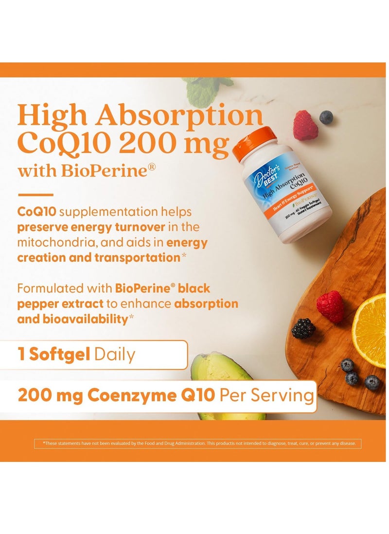 High Absorption Coq10 With Bioperine to Support Heart Health 60 Softgels Veggie Capsules 100 mg