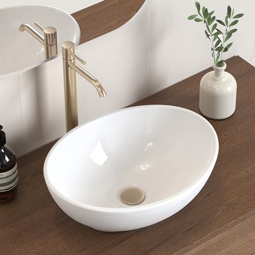 KES Bathroom Vessel Sink, Bowl Sink White Vessel Sink Oval Bathroom Sink 16" x 13" Countertop Modern Egg Shape Above Counter Bathroom Vanity Sinks Bowl, BVS124 - Image 1