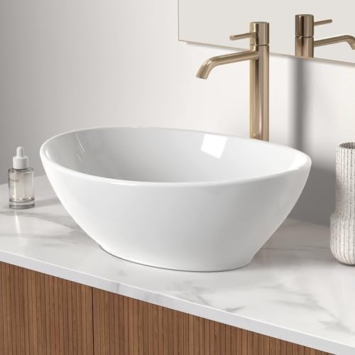 KES Bathroom Vessel Sink, Bowl Sink White Vessel Sink Oval Bathroom Sink 16" x 13" Countertop Modern Egg Shape Above Counter Bathroom Vanity Sinks Bowl, BVS124 - Image 2
