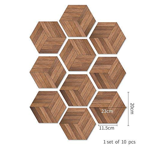 Alwayspon 10 Pcs Hexagon Non-Slip Vinyl Floor Sticker for Home Decor, Peel and Stick Self-Adhesive Wallpaper Sticker for Living Room Kitchen Bathroom, 7.9x9.1inch, 076 - Image 3