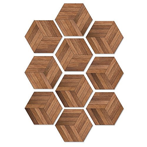 Alwayspon 10 Pcs Hexagon Non-Slip Vinyl Floor Sticker for Home Decor, Peel and Stick Self-Adhesive Wallpaper Sticker for Living Room Kitchen Bathroom, 7.9x9.1inch, 076 - Image 1