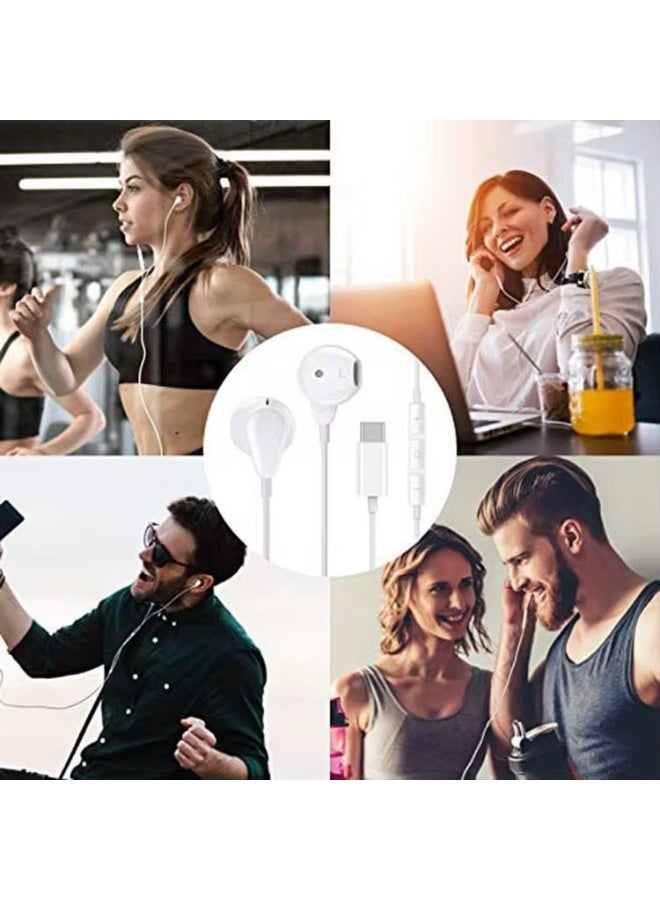 أنوغرل سماعات أذن سلكية USB-C مع ميكروفون وتحكم في مستوى الصوت، سماعات داخل الأذن، صوت Hi-Fi، عزل للضوضاء، متوافقة مع هواتف 15/16/17 وأجهزة أندرويد والأجهزة اللوحية – أبي - Image 3