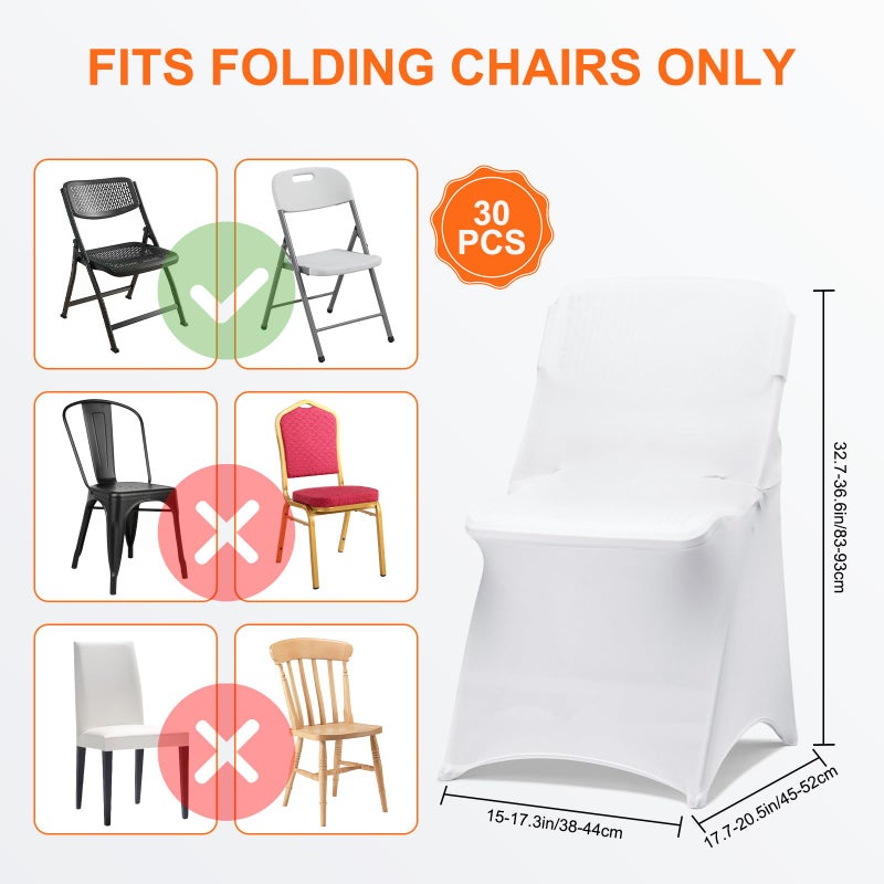 RhymBar 30 Pack White Folding Chair Covers for Party, Spandex Chair Covers for Wedding, Stretch Seat Cover 30 Pieces, Universal Fitted Polyester Slipcovers for Dining Chairs, Parties & Banquet (30 PCS) - Image 3