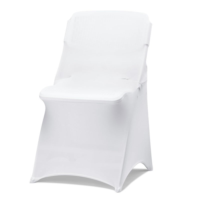 RhymBar 30 Pack White Folding Chair Covers for Party, Spandex Chair Covers for Wedding, Stretch Seat Cover 30 Pieces, Universal Fitted Polyester Slipcovers for Dining Chairs, Parties & Banquet (30 PCS) - Image 1