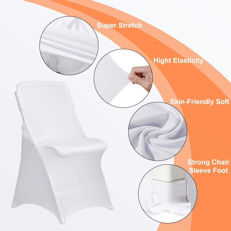 RhymBar 30 Pack White Folding Chair Covers for Party, Spandex Chair Covers for Wedding, Stretch Seat Cover 30 Pieces, Universal Fitted Polyester Slipcovers for Dining Chairs, Parties & Banquet (30 PCS) - Image 2