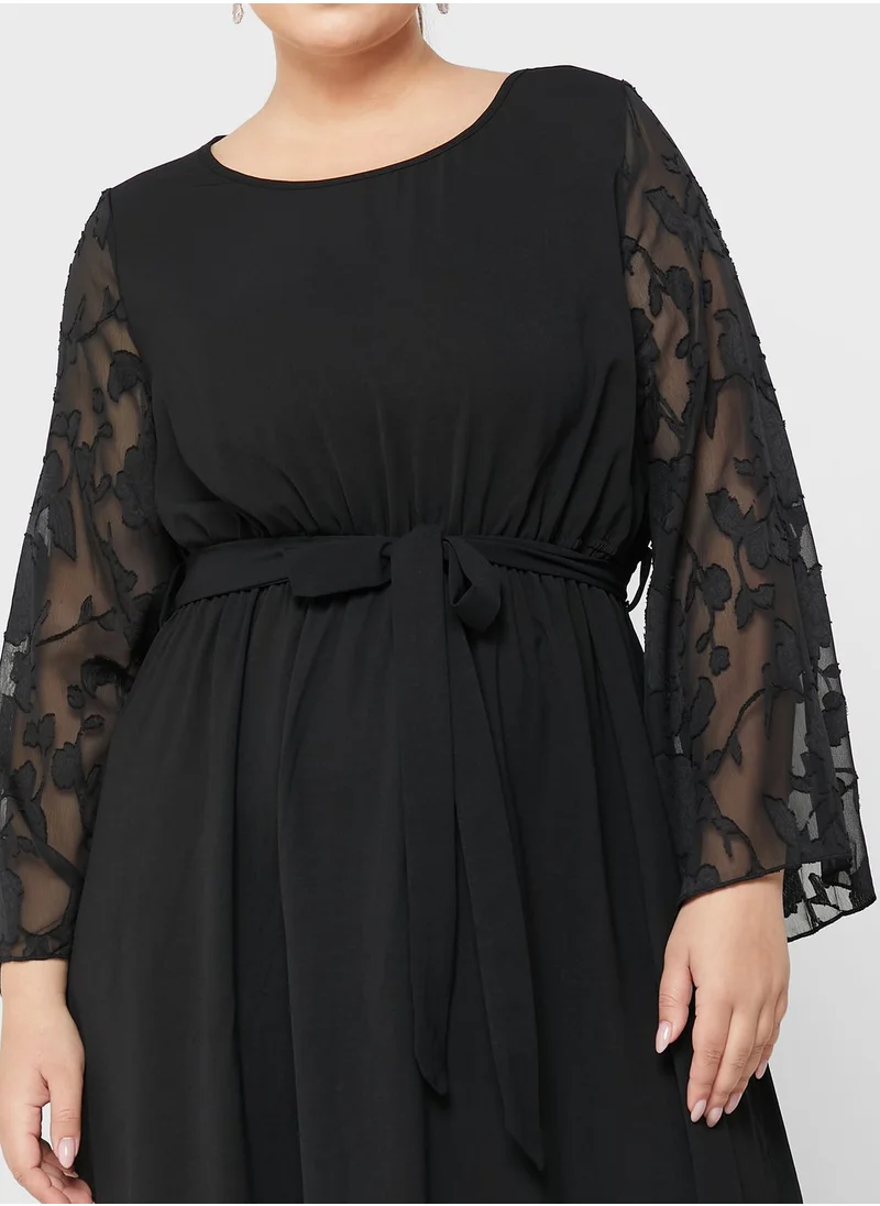 Ella Plus Mesh Sleeve Fit & Flare Dress