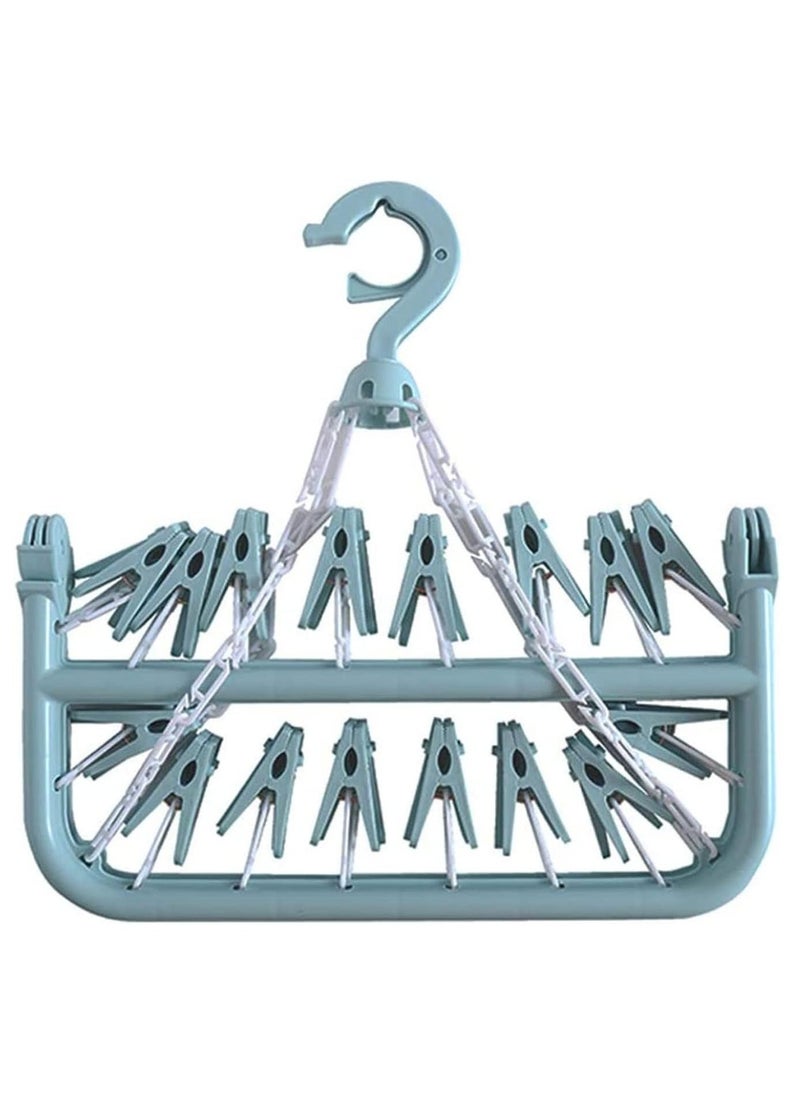 Hihonor Clothes Drying Rack, 2 Pack Windproof Folding Portable Laundry Hanger, Plast Sock Hanger with 32 Clips and 360° Rotatable Hook for Drying, Towels, Bras, Baby Clothes, Gloves (Light Blue) - Image 5