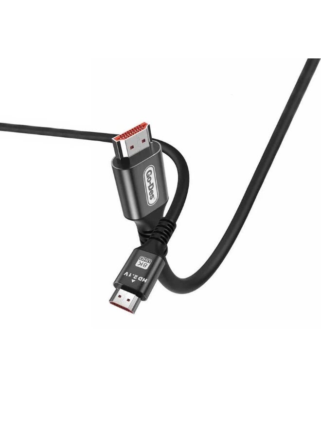 جو-ديز كابل HDMI لجهاز إرسال الصوت والفيديو عالي الوضوح Go Des Gd-hm828، بدقة فائقة 8K، 4320 بكسل، بطول 2 متر - Image 1