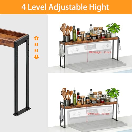 EffiJoy Spice Rack Shelf for Kitchen Stove, Over the Stove Shelf with 4 Level Adjustable Height, Over Stove Spice Rack with 4 Hooks, Rustic Brown + Black - Image 3