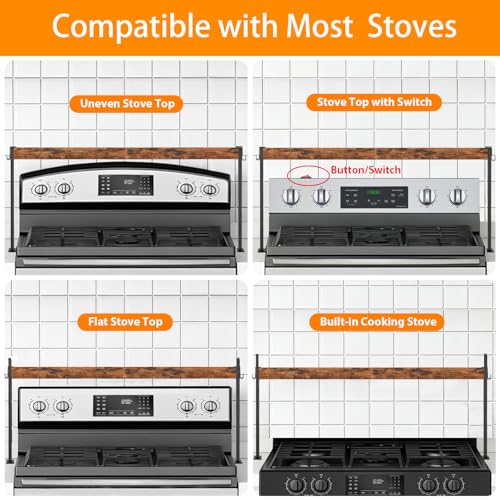 EffiJoy Spice Rack Shelf for Kitchen Stove, Over the Stove Shelf with 4 Level Adjustable Height, Over Stove Spice Rack with 4 Hooks, Rustic Brown + Black - Image 4
