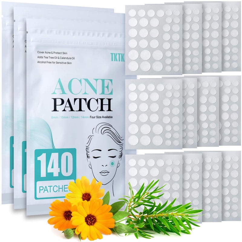 TKTK Pimple Patch Acne Patch, 4 Sizes 420 Patches Acne Absorbing Cover Patch, Hydrocolloid Invisible Acne Patches For Face Zit Patch Acne Dots Tea Tree, Calendula Oil - 3 Pack - Image 1