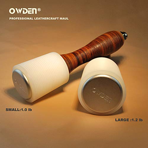 OWDEN مطرقة احترافية لنقش الجلد من أودين برأس نايلون ومقبض جلد، أدوات حرفية جلدية (كبيرة أو صغيرة، 1.2 رطل) - Image 3