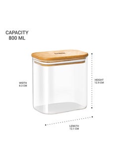 Treo By Milton Recto Kitchen Storage Jar with Airtight Wooden Lid, 800ml, Borosilicate Glass Container, Transparent, Microwave & Refrigerator Safe Canister for Coffee, Tea, Sugar, Spice, Cookies - pzsku/Z6A9EE4A0C7214EEB1800Z/45/_/1736571255/5c2c4d09-2907-4d8d-8d91-91bfeeb8748c