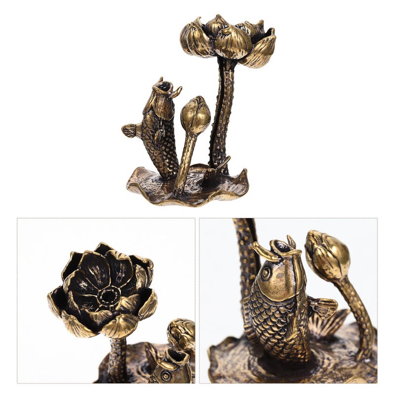 Vintage Brass Incense Holder Lotus Fish Design Small Aromatherapy Burner for Home Meditation - Image 5