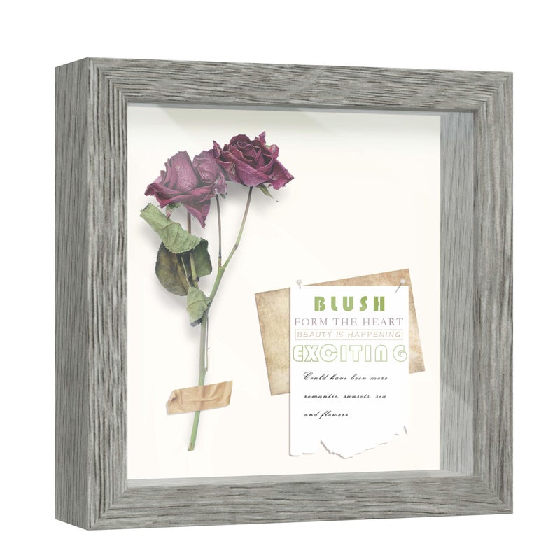 FrameWorks 8x8 Driftwood Wooden Shadow Box Frame - Soft Felt Back  Tempered Glass  and Included Elegant White Ball Push Pins - Image 1