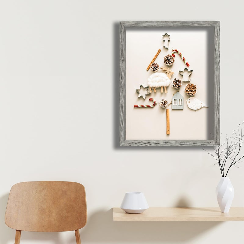 FrameWorks 8x8 Driftwood Wooden Shadow Box Frame - Soft Felt Back  Tempered Glass  and Included Elegant White Ball Push Pins - Image 4