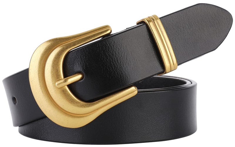 ALAIX Women's Belt Western Belts Silver Gold Buckle Black Leather Belt Pants Jeans Belts for Women - Image 1