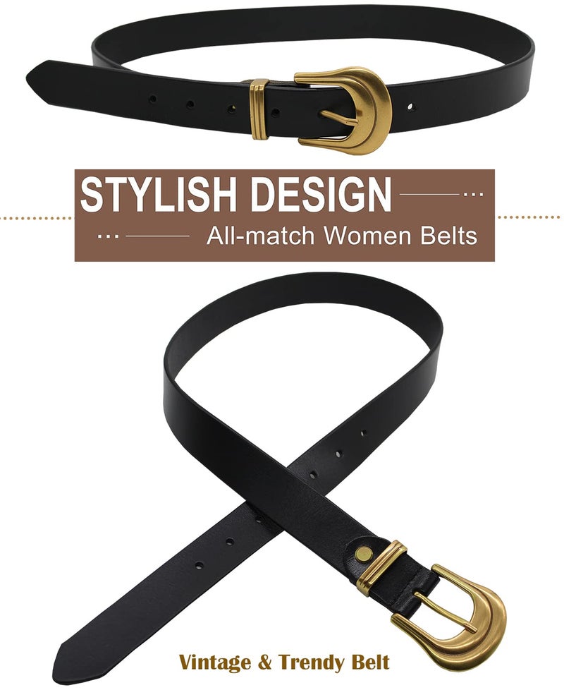ALAIX Women's Belt Western Belts Silver Gold Buckle Black Leather Belt Pants Jeans Belts for Women - Image 5