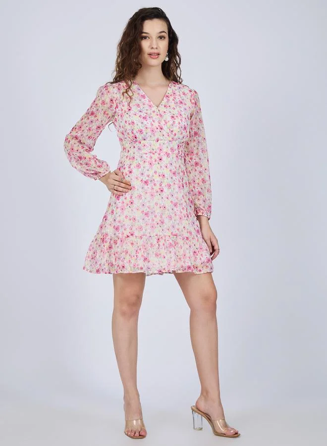 Outzidr  Pink Floral Print Mini Dress for Women | Best Price UAE