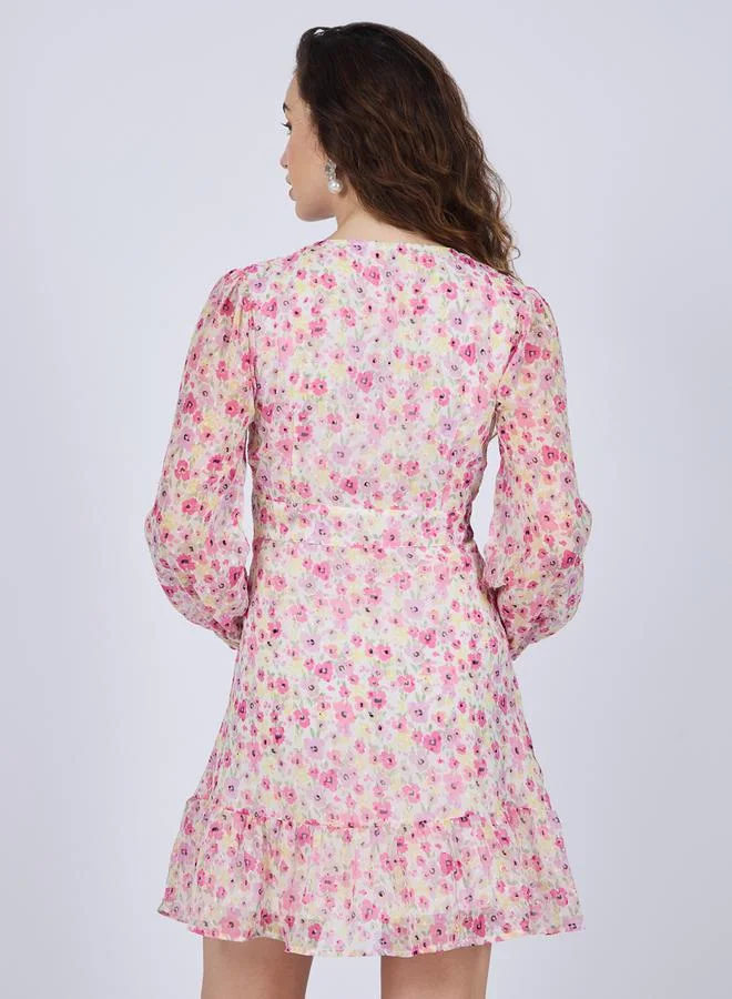 Outzidr  Pink Floral Print Mini Dress for Women | Best Price UAE