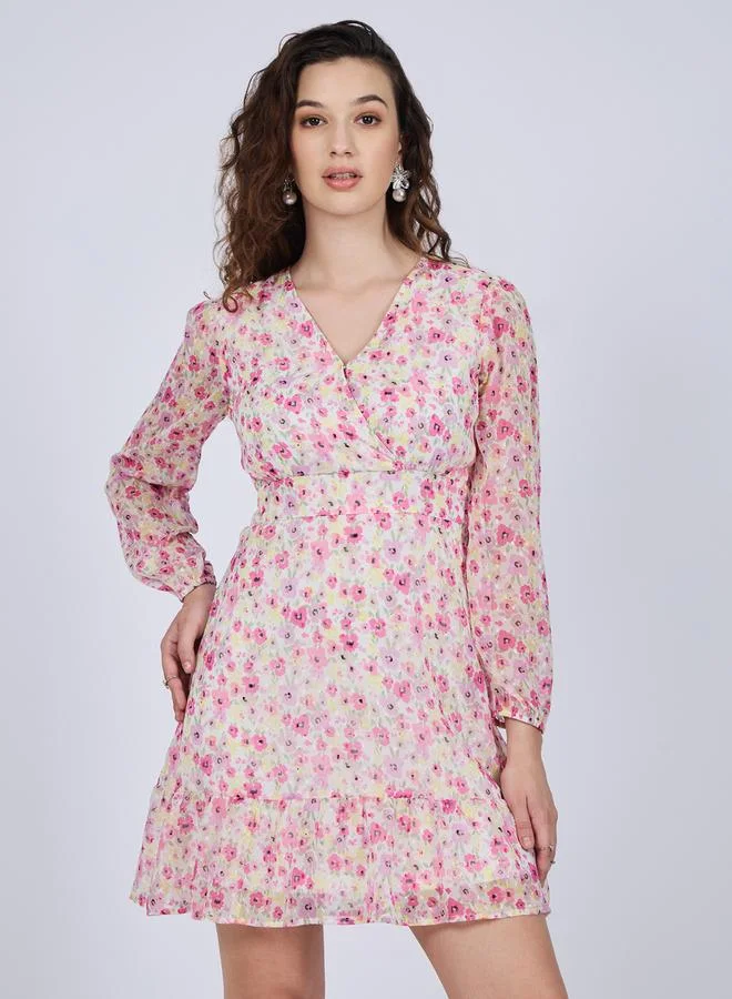 Pink Floral Print Mini Dress