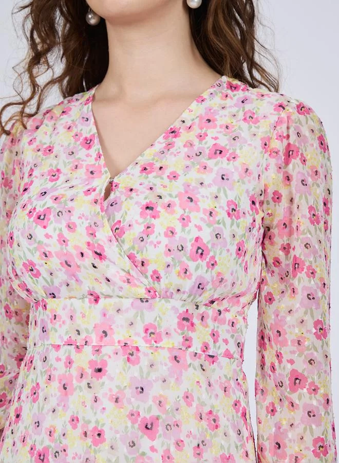 Outzidr  Pink Floral Print Mini Dress for Women | Best Price UAE