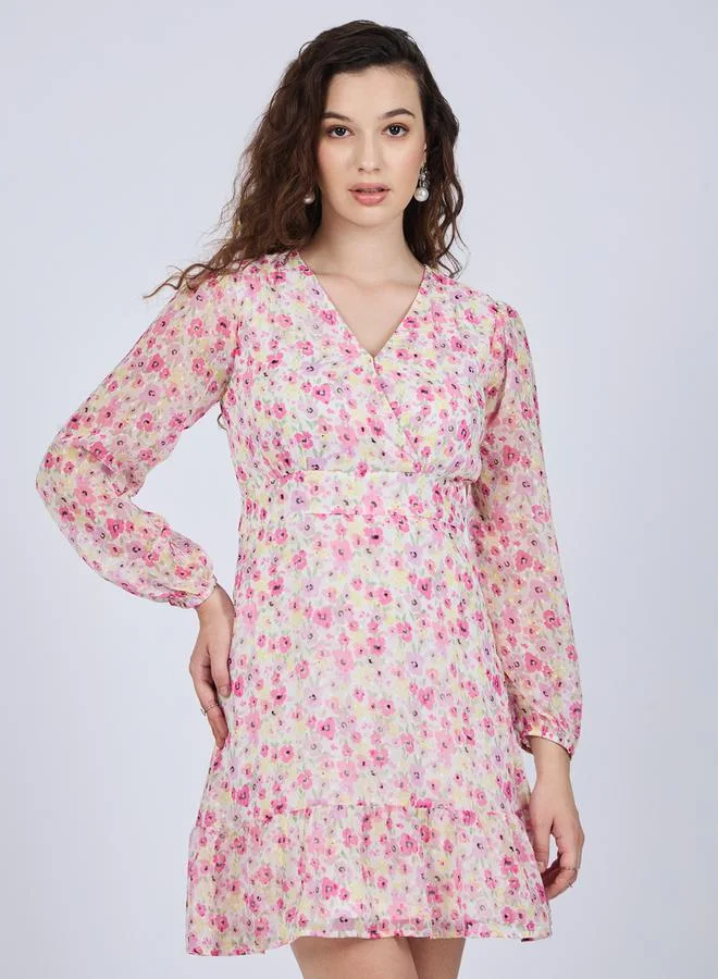 Outzidr  Pink Floral Print Mini Dress for Women | Best Price UAE