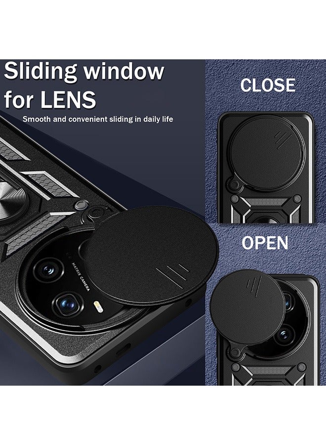 Compatible for Honor Magic 7 Pro 5G Case with Sliding Camera, Integrated 360 Degree Rotating Ring Kickstand, Shockproof Protective Cover, Anti-Fall Drop Protection, Shockproof Case, Black  - Image 2