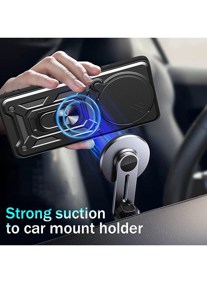 Compatible for Honor Magic 7 Pro 5G Case with Sliding Camera, Integrated 360 Degree Rotating Ring Kickstand, Shockproof Protective Cover, Anti-Fall Drop Protection, Shockproof Case, Black  - Image 3