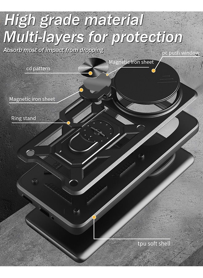 Compatible for Honor Magic 7 Pro 5G Case with Sliding Camera, Integrated 360 Degree Rotating Ring Kickstand, Shockproof Protective Cover, Anti-Fall Drop Protection, Shockproof Case, Black  - Image 5