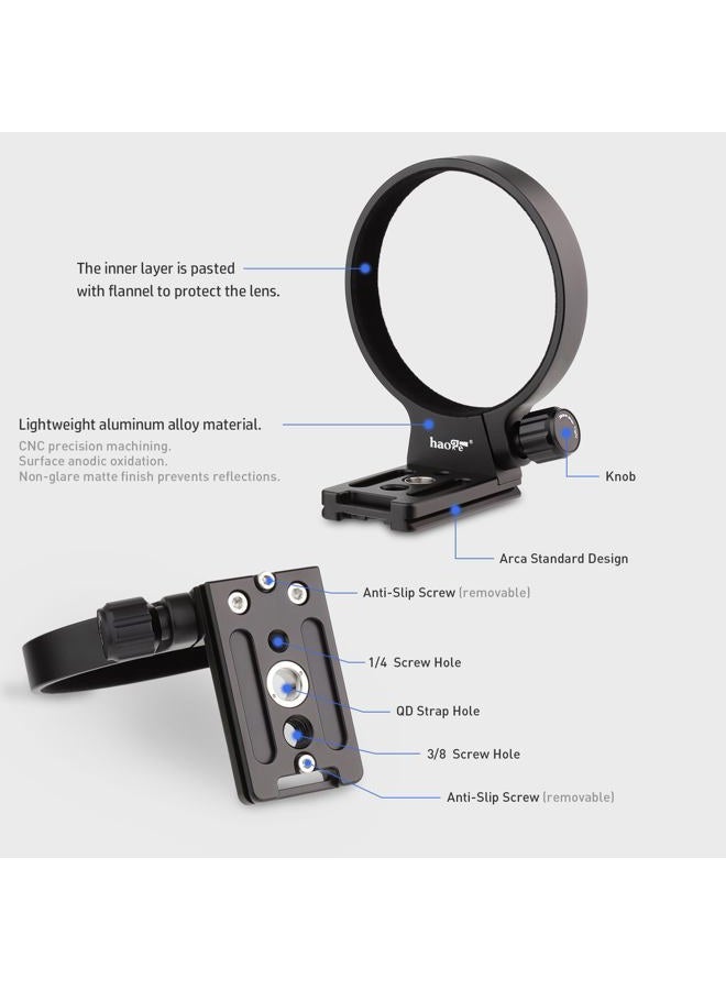 Haoge Tripod Mount Ring for Tamron 35-150 mm F/2-2.8 Di III VXD A058 Lens and Sigma 100-400mm f/5-6.3 DG OS HSM Lens for Canon EF Mount and Nikon F Mount Built-in Arca Type Plate - Image 4