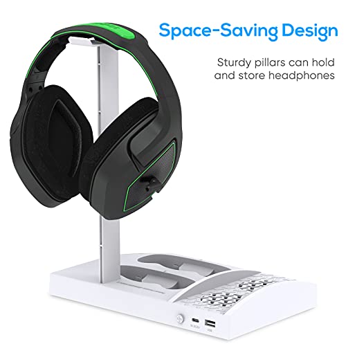FYOUNG Upgraded Vertical Cooling Fan Stand for Xbox Series S, Cooler Fan System Dual Controller Charging Dock Station with 2 x 1400mAh Rechargeable Battery Pack, Headphone Bracket for Xbox Series S (White) - Image 2