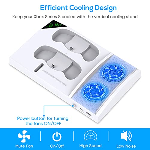FYOUNG Upgraded Vertical Cooling Fan Stand for Xbox Series S, Cooler Fan System Dual Controller Charging Dock Station with 2 x 1400mAh Rechargeable Battery Pack, Headphone Bracket for Xbox Series S (White) - Image 4