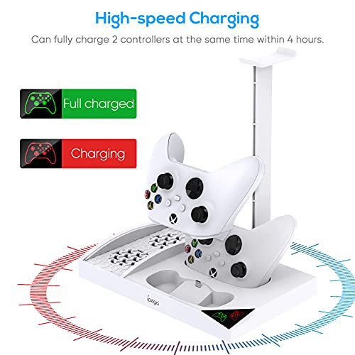 FYOUNG Upgraded Vertical Cooling Fan Stand for Xbox Series S, Cooler Fan System Dual Controller Charging Dock Station with 2 x 1400mAh Rechargeable Battery Pack, Headphone Bracket for Xbox Series S (White) - Image 5