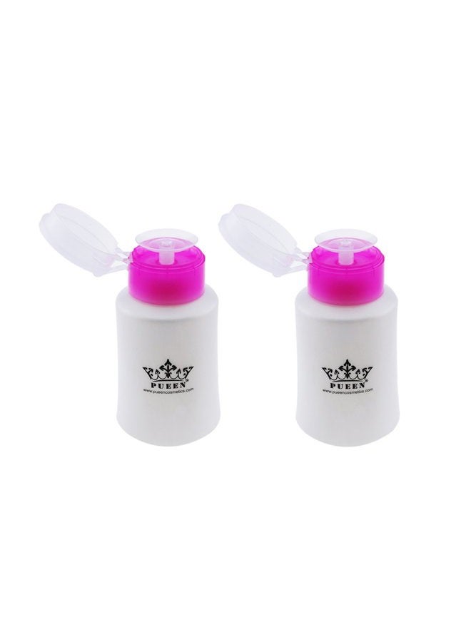 PUEEN 2 Pack Push Down Empty Pump Dispenser For ACETONE Nail Polish Remover Alcohol - Clear Bottle - 6 Oz Bottle (PINK) - Set of 2-BH000527 - Image 1