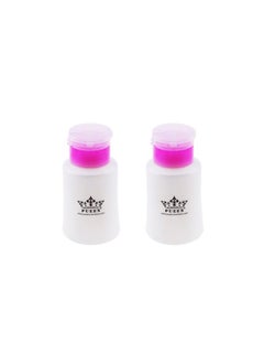 PUEEN 2 Pack Push Down Empty Pump Dispenser For ACETONE Nail Polish Remover Alcohol - Clear Bottle - 6 Oz Bottle (PINK) - Set of 2-BH000527  - Image 2