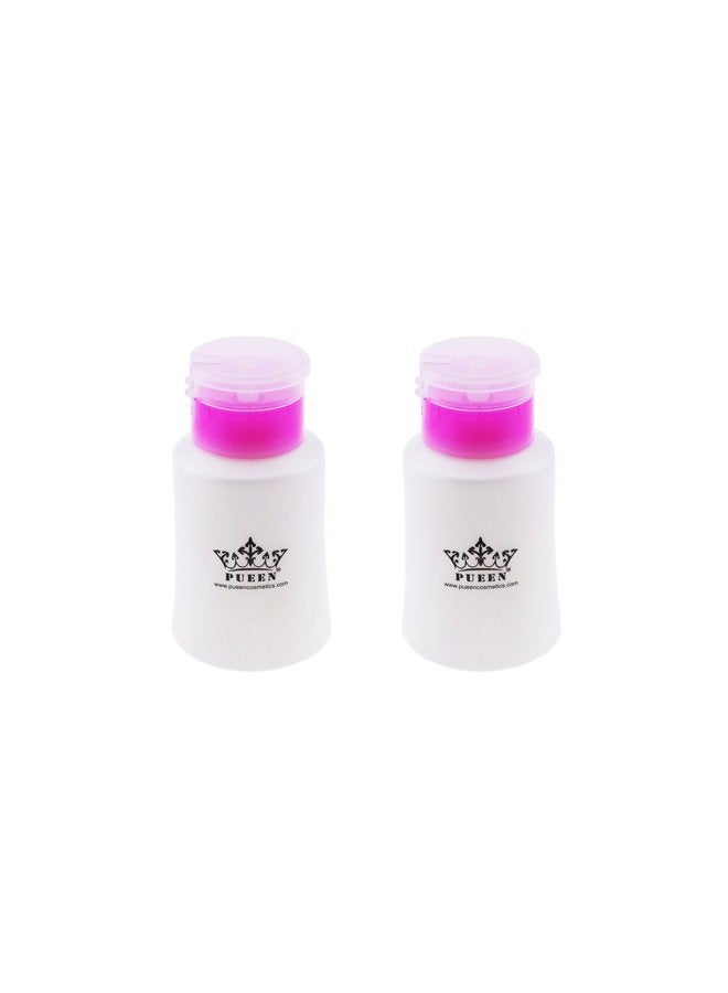 PUEEN 2 Pack Push Down Empty Pump Dispenser For ACETONE Nail Polish Remover Alcohol - Clear Bottle - 6 Oz Bottle (PINK) - Set of 2-BH000527 - Image 2