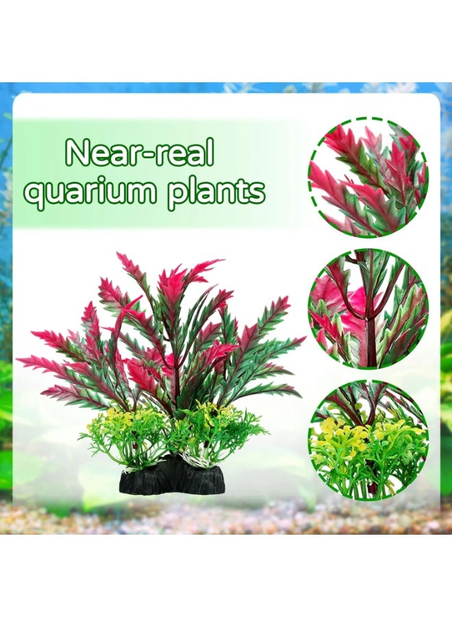 مجموعة نباتات زينة أحواض السمك، تتضمن 12 قطعة من النباتات الاصطناعية الملونة وصخور الكهوف لتزيين أحواض السمك. - Image 3