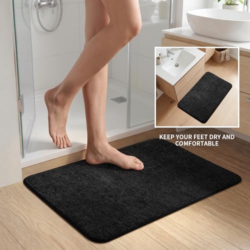 YIHOUSE Bathroom Rug Set 2 Piece Memory Foam Black Bath Mat Set NonSlip Quick Dry Bath Mats for Bathrooom Super Absorbent Washable Bath Rug for Bathroom Floor Sink Tub and Shower - Image 3