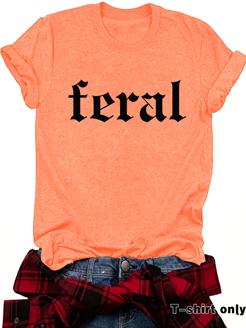 Independent Station Feral Letters New Round Neck Loose Short Sleeve Casual T-Shirt Women - Image 4
